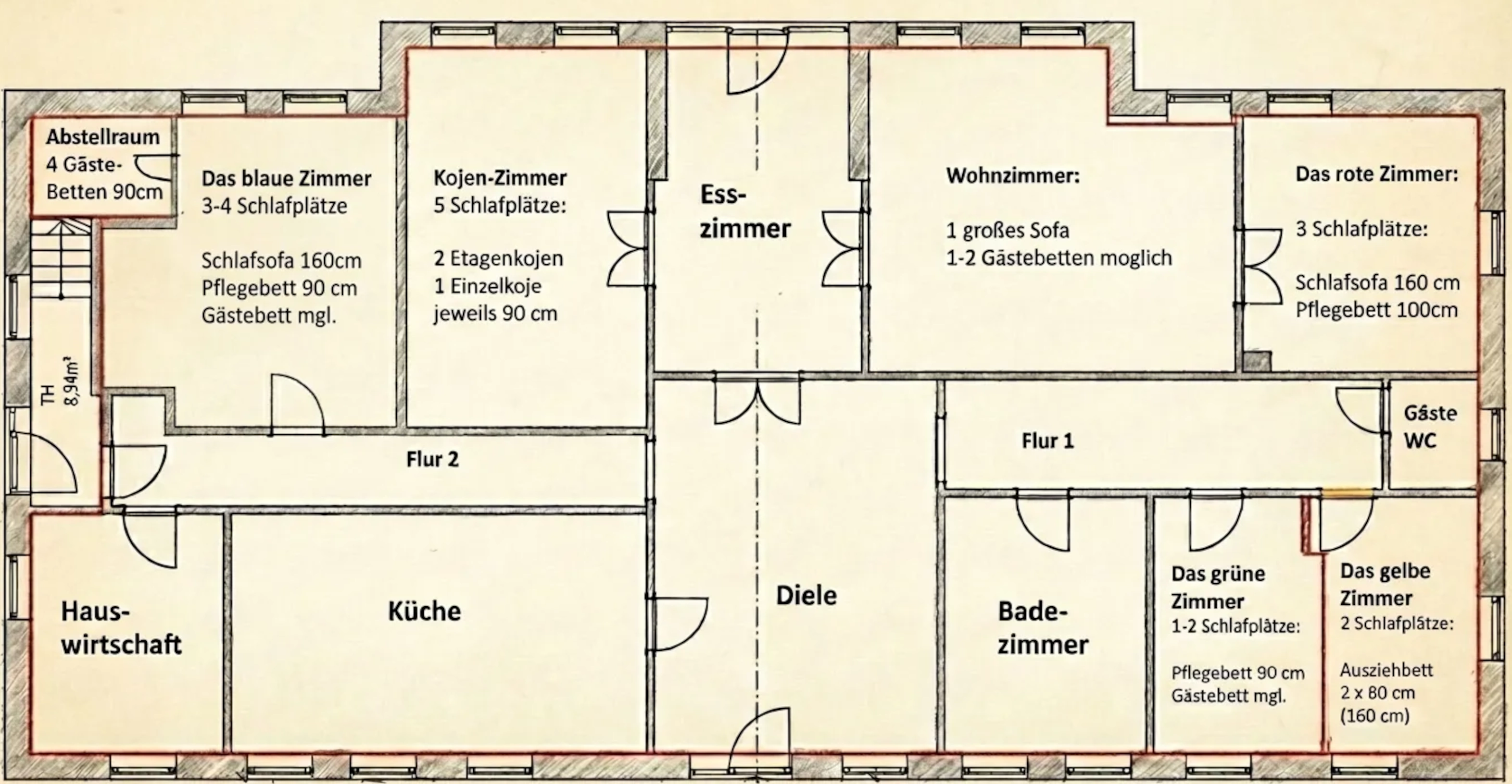 Grundriss Erdgeschoss. Wähle einen Raum, um Fotos anzusehen.